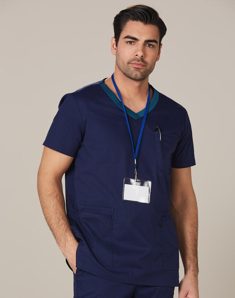 Wining Spirit  Mens V-neck Contrast Trim Scrub Top (M7650 )