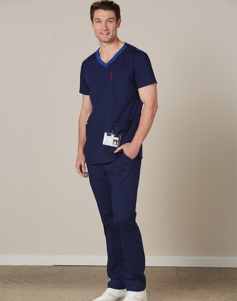 Wining Spirit  Mens V-neck Contrast Trim Scrub Top (M7650 )