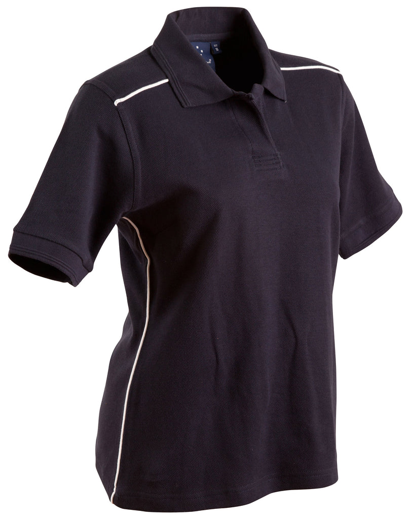 Winning Spirit Ladies' Pure Cotton Contrast Piping Short Sleeve Polo (PS26)