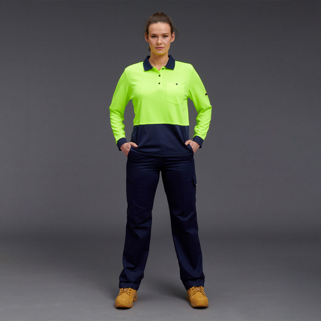 King Gee Women's Workcool Hyperfreeze Hi-Vis Long Sleeve Polo Shirt ( K44730)